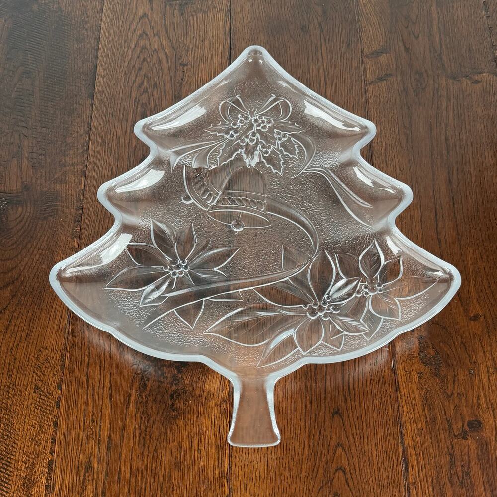 Vintage Mikasa Christmas Tree Glass Serving Tray Holiday Decor Platter